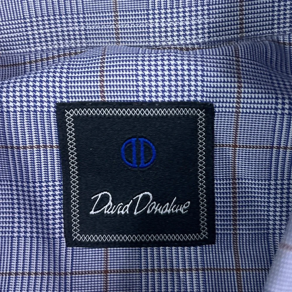 David Donahue Shirt Mens 16.5 34‎ Blue Glen Plaid Cotton Button Up Business